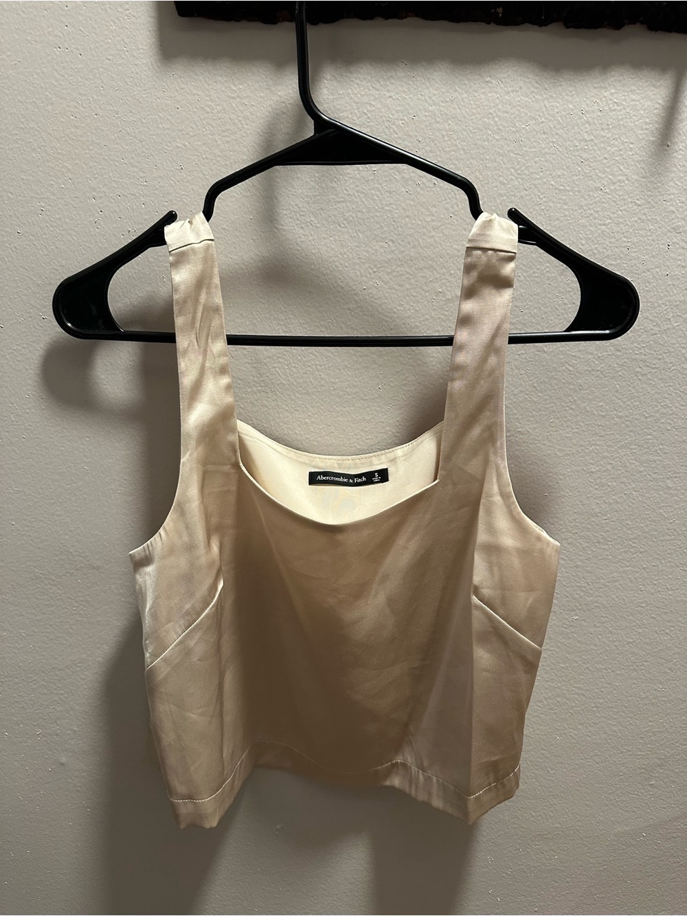 Abercrombie & Fitch Cream Satin Square-Neck Crop Cami